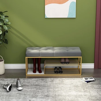 Столове за преобличане обувки Nordic Желязо Art, Мебели за дома хола, Вратата пуфики, Лека Луксозна Пейка с възглавнички, Модерен стол край леглото