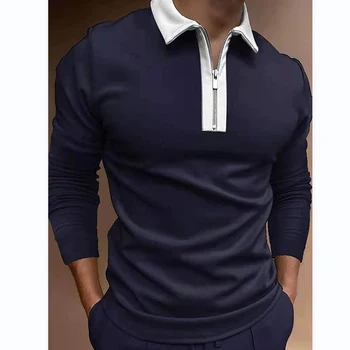 Мъжки дрехи, модни бизнес риза с къси ръкави с цип дълъг ръкав, мъжки индивидуалност, спортни, ежедневни блузи, риза с къси ръкави.