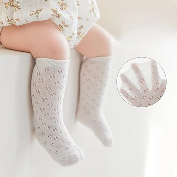 2 Чифта детски чорапи, тънки Чорапи свободно намаляване за момичета, памучни чорапи принцеса с куха мрежа за малки момичета, средната тръба