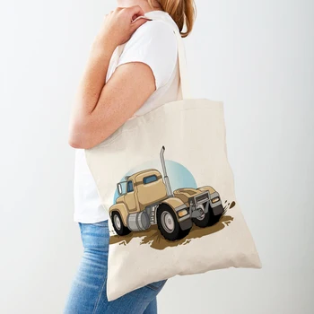Американската чанта за пазаруване в камион-монстре за жени, чанта-тоут, ежедневни мультяшная машина, двустранни женски холщовые чанти за пазаруване