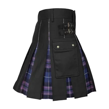 Мъжки модни шотландската клетчатая пола в контрастен цвят, с джобове, плиссированная панталон, мъжки панталони, панталони в Шотландия, нова мода ежедневни мъжки пола