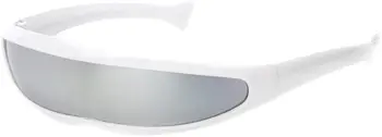 Футуристични очила с тесни моноблок Alien Glasses за възрастни и деца -Бяла дограма с сребърно отражение, както е описано