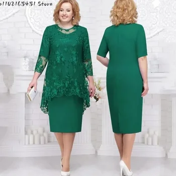 Зелени Рокли за майката на булката големи размери, двойка, апликация, дантела, шифон, чаена дължина, рокля за бала, за майки, дрехи големи размери