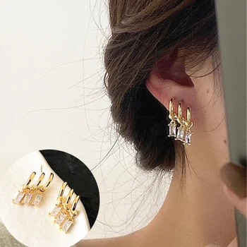 Квадратни обеци с цирконии, обеци-на карамфил, украшения за Уши за жени 2023, тенденция метална халка за уши
