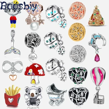 Boosbiy 2 бр./лот, кристални висулки във формата на сърце, насекоми и Луната, мъниста, висулки, подходящи за брендовому браслету и ожерелью за жени, бижута 