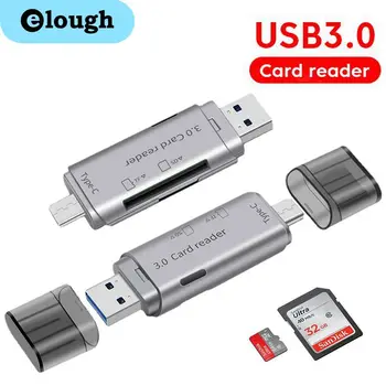 Elough 4 в 1 адаптер USB 3.0 за Type C OTG поддръжка на карти с памет TF SD Мултифункционален четец на карти за мобилни телефони, КОМПЮТРИ Macbook