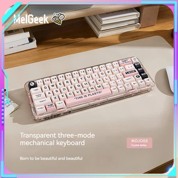 Механична клавиатура Melgeek Mojo68 с кристали, трехрежимная за безжична връзка Bluetooth, прозрачен корпус, клавиатура с Rgb подсветка, подаръци