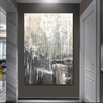 Последна прием на Декор за спалня Бял черен Абстрактно изкуство Живопис с маслени бои стенни ръчно картина на съвременен платно, без рамка