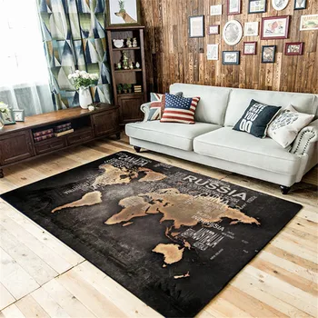 Карта на света 3D Килим Спалня Ретро Черно Златен Килим на Пода на Хола, Кухненски Килими Скандинавски Декоративен Къща