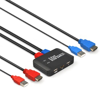 2-портов USB HDMI KVM превключвател с дистанционно управление + превключвател KVM кабел за монитор, клавиатура, мишка, лаптоп, ТЕЛЕВИЗОР проектор, USB устройства
