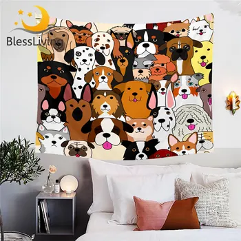Гоблен с изображение на кученцето BlessLiving, стенен гоблен, cartoony плажен подложка за кучета, сладък тапиз с животни, декоративен домашен текстил за бебето