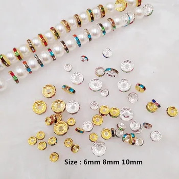 Мода, 100шт, 6/8/10 мм, златни и сребърни цветни мъниста с кристали, гривни 