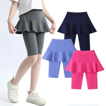 Памучни панталони за момичета с дължина до коляното, стегнати гамаши ярки цветове, пола-панталон, летни панталони, дрехи на възраст от 3 до 11 години