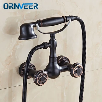 Продажба на едро, твърди месинг смесител за душ от черно масло, стенен смесител за баня с ръчен смесител за душ, 3-функционален смесительный клапан