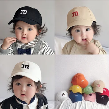 Детска шапка, пролетно-есенна бейзболна шапка, детска шапка за хубаво дете, памучни дишащи детски шапки за момичета, шапки за момчета с бродерия буквата M