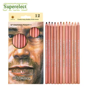 12 бр. комплект дървени пастелни моливи Основата на Кожата Пастелно цветен молив за рисуване на художника Ученически офис моливи Аксесоари