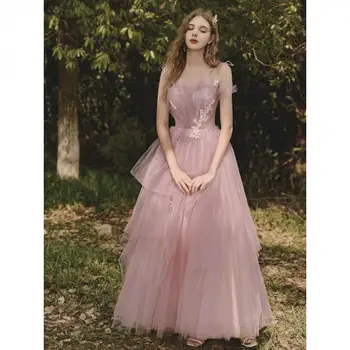 Модно сватбена рокля трапецовидна форма с тънки спагети презрамки, бледо розово Vestido De Noiva, една Проста, елегантна, с дължина до пода, Abiti Da Sposa Colorati