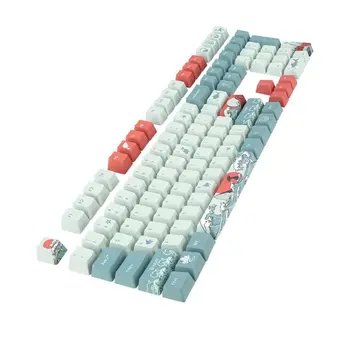 Сублимационный коса с 5 страни, 108 клавиатури кепета Ukiyo-e Sea Waves, механична клавиатура, капачки за ключове, директна доставка