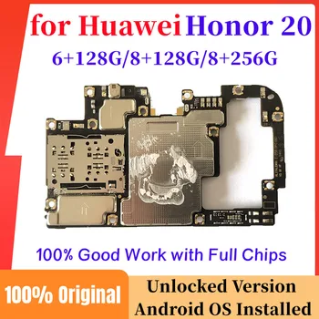 100% Оригинална дънна платка за Huawei Honor 20, дънна платка, разблокированная печатна платка, гъвкав кабел, логическа такса, напълно тествана, работи добре