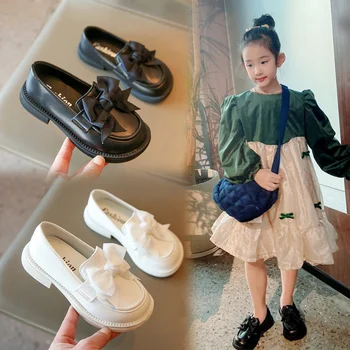 Модерен дамски удобни кожени обувки с мека подметка, пролет-лято нови обувки с хубав лък за момичета