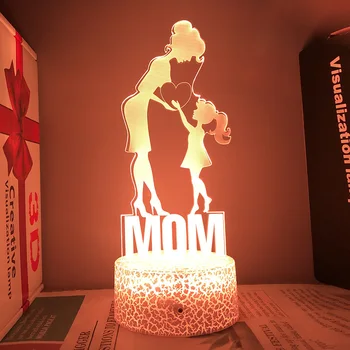 Подарък за Деня на майката нощна светлина За майки и деца в формата на сърце Празничен за Понеделник Акрилна акумулаторна 3d led лампа за спални Новост 2023