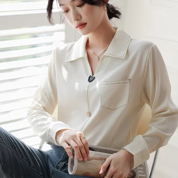 Нова елегантна офис женска риза в корейски стил, дамска блуза, пролет-лято, обикновена шифоновые ризи с дълъг ръкав, Потници blusa mujer