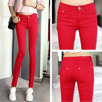 Висококачествени памучни дънки с висока еластичност, което имитира женски гамаши, Нов панталон-молив, дълги панталони, стегнати панталони със средно висока талия