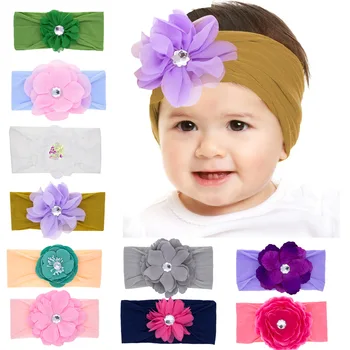 Нова шифоновая превръзка на главата с цветя модел за малки момичета, найлон превръзка на главата с възел, детски аксесоари за коса принцеса, сладки подаръци