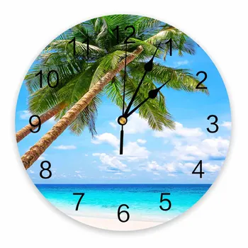 Плажни декоративни кръгли стенни часовници Coconut Tree с арабски цифри, дизайн, не тикающие стенни часовници, голяма спалня, антре, баня