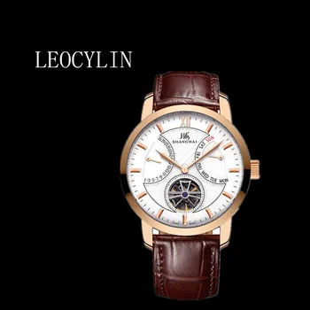 LEOCYLIN Шанхай марка, оригинални модерни автоматични механични часовници, сапфировые мъжки бизнес водоустойчив ръчен часовник с турбийоном