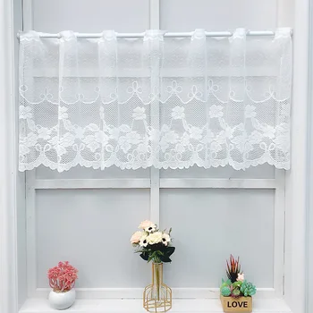 Бяла Лейси кафе завеса с цветя модел, тюлевые завеси с лебед за всекидневна, кухненски принадлежности, вуалевая завеса, фестивален декор