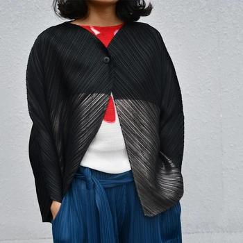 Дизайнерско кратко свободно палто Miyake с плисирана пеперуда голям размер, эстетичная облекло