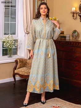 Рокли за Рамадан Елегантна етническа рокля-кафтан с цветна бродерия, мароканска мюсюлманска дубай Абайя, луксозни дамски дрехи 2023