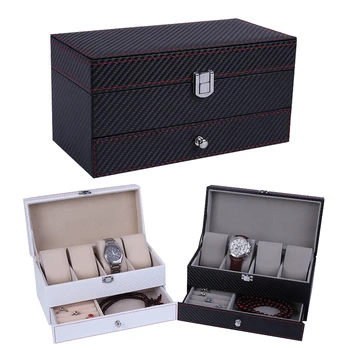 Двойна кутия за часовници с 4 мрежи, калъф за часовници, изработени от въглеродни Влакна, Органайзер, Кутия за съхранение на кварцови шкатулок за бижута, дисплей, най-Добрият подарък