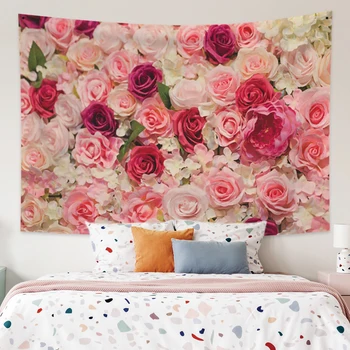 Красив гоблен с розов храст, окачена на стената, Романтичен, свеж гоблен в стил Маргаритки, на фона на сватбени партита, Интериор на Спалня
