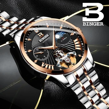 Оригинален Механичен часовник за мъже на марката Binger, бизнес мъжки ръчен часовник с виртуален скелет, автоматични часовници, светещи водоустойчив Relogio Masculino