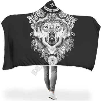 Одеало с качулка с изображението на тотема на животното Вълк, носимое одеяло с 3D принтом, за възрастни, мъже, жени, деца, одеало за момчета и момичета, каре
