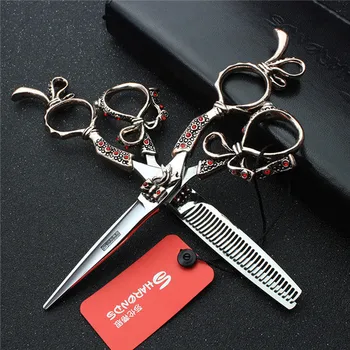 професионални японски 6-инчов ножици от неръждаема стомана 440 с черен цвят за подстригване на коса фризьорски ножици за филировки на косата