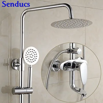 Месинг душ комплект Senducs с висококачествена полирана хромирана душ система за баня на по-евтина цена Хромиран душ комплект