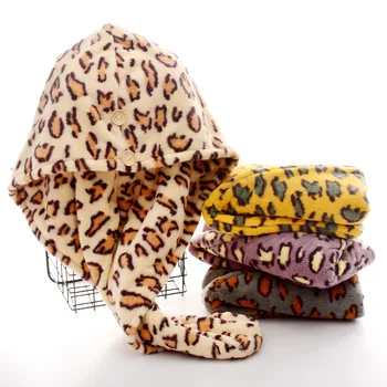 Капачка за суха коса от микрофибър с леопардовым принтом, домашно женско суха кърпи за баня за коса