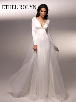 ЕТЕЛ РОЛИН, атласное сватбена рокля на Русалка за жени, 2023, сватбената рокля на цветя на булката, дълбоко V-образно деколте, подвижна панделка, Vestidos De Новия