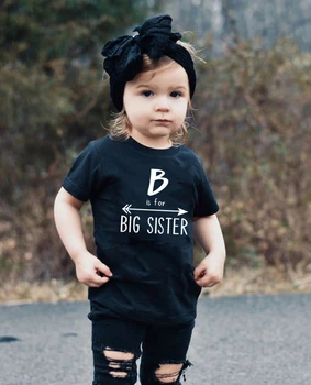 B Is for Big Sister/ Забавна тениска с принтом За Момичета, Тениска, Big Sisters To Be Момиче, Реклама, Мода за Деца, Ризи с къс ръкав