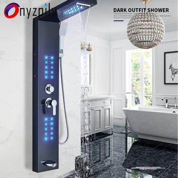 Смесител за душ с led подсветка Onyzpily, смесител за душ с водопад в банята, вградена в стената душ система със спа-зала за пистолет и биде