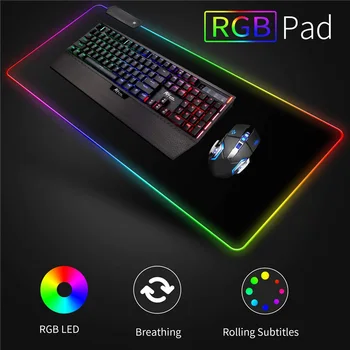 Led светлинен подложка за мишка RGB, Голяма шапка на клавиатурата, нескользящая гумена основа, Компютърен килим, тенис на мат, Подложка за компютърна игра, Подложка за мишка, Xxl Подложка за мишка