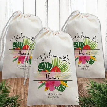 20pcs плажни сватбени чанти по поръчка, персонални тропически цветя на сватбени добре дошли чанти за Хавай, Мексико