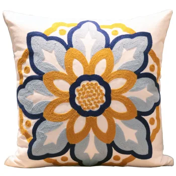 Калъф за възглавници от памук и лен, плътен плат в американския пасторальном ретро стил, на бродирани цветя от плат, калъф за възглавница на дивана, на мека тъкан