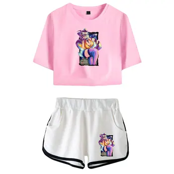 Комплекти с принтом в стил аниме Snuffy kawaii, обнажающие корема, къса тениска с принтом, комплекти за фитнес, градинска облекло, панталони, женски спортен костюм