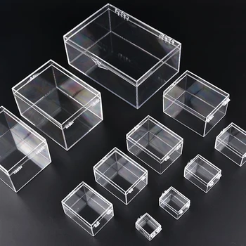 Прозрачна пластмасова малка квадратна кутия за събиране, мини-бижута/Мъниста/Професия, кутия за съхранение, калъф-контейнер, Украса на работния плот