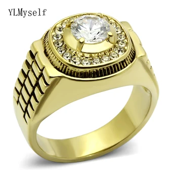 Пръстен за мъже Бижута от неръждаема стомана 316l crystal stone ограничена продажба на златен цвят стоманен пръстен Мъжки титанов пръстен за мъже