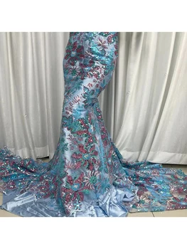 Африканска Лейси плат 2023 с Високо качество, на 5 ярда, 3D Бродерия с пайети, Лейси плат, Материал за нигерийски сватбена рокля Y5560